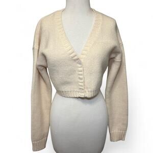 Fuzzy Cropped Cardigan Women’s Small V-Neck 3-Button Blue Blush